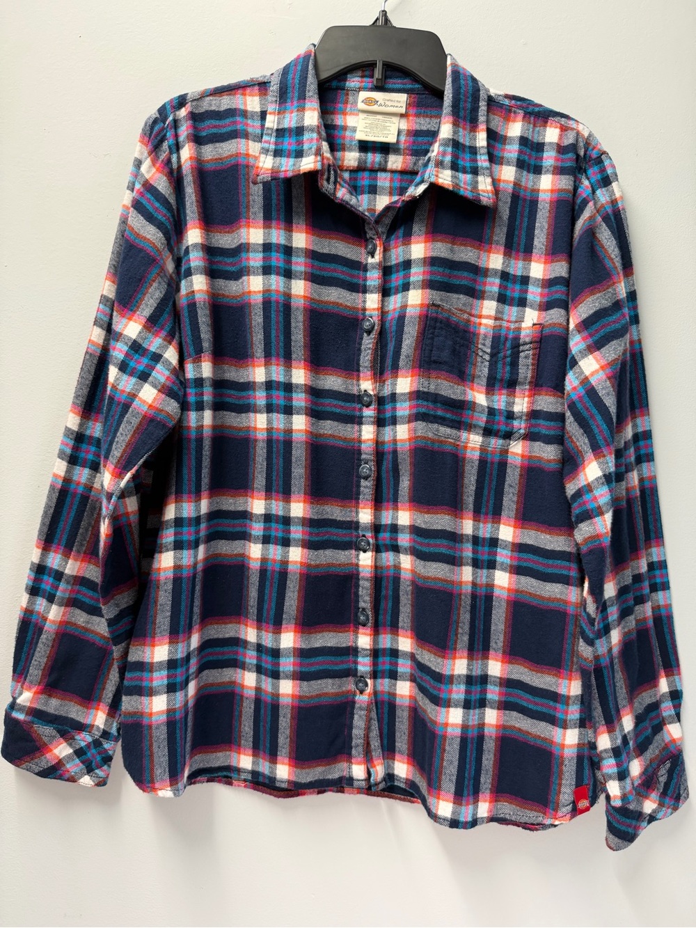 Dickies Women Plaid Flannel Shirt XL in Blue, Pink, Orange Cotton